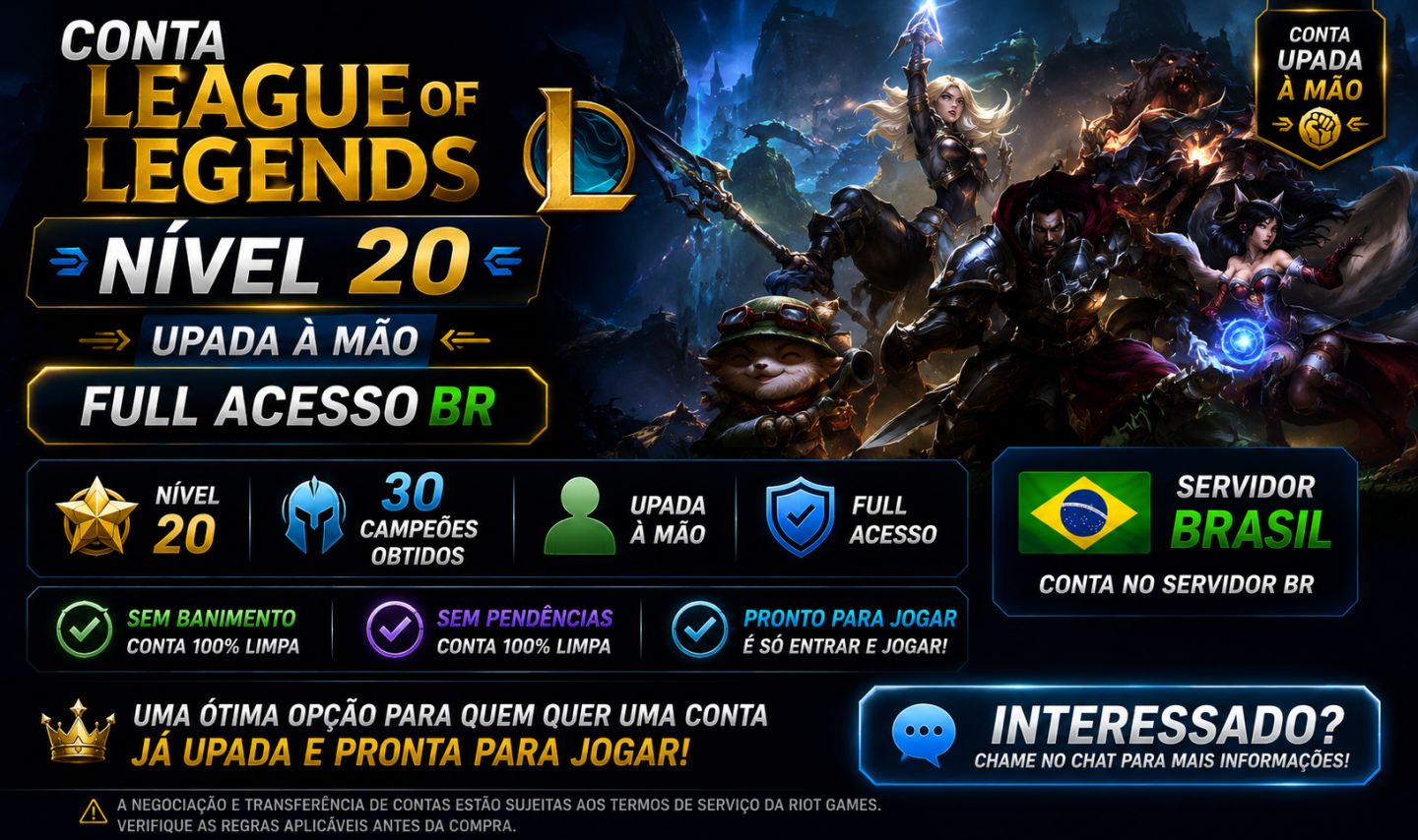 Conta lv 20 League Of Legends Upada a mão
