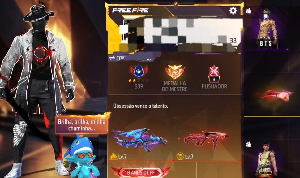 Conta ff prime 7, com a nova skin do halloween masculino. 844 peitas