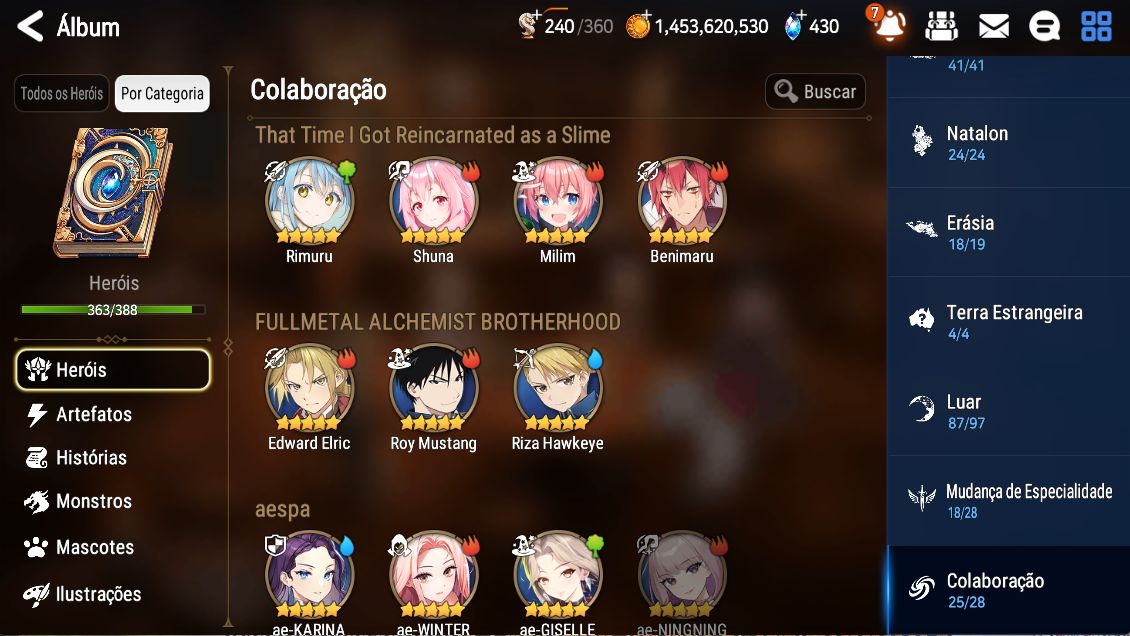 Conta Colecionador + Personagens de Collabs Antigos + 63 ML