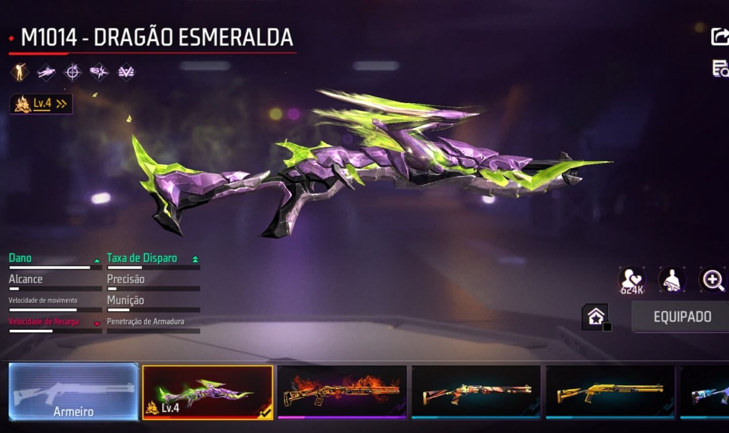 CONTA DE FF LV62 + M1014 DRAGÃO ESMERALDA