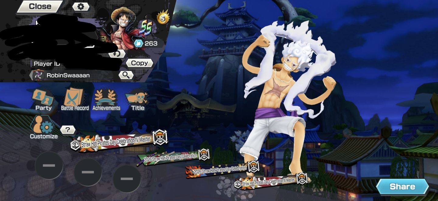 Conta opbr com fono na party azul, conta meta com zoro/sanji com melhor set