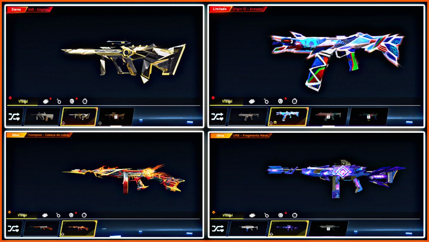 Conta Blood, Bastão, Chinelo, Skins de armas Eterna e Ultra, Skins de Strikers +