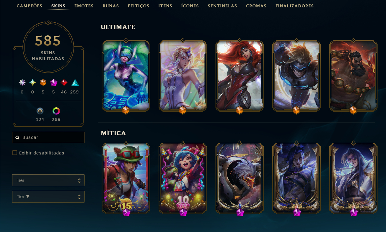 CONTA LOL, FULL CHAMPS, 240K ESSENCIA AZUL, LVL 793, 585 SKINs