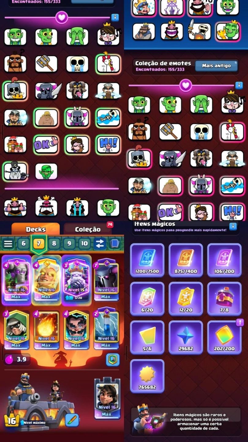 CONTA CLASH ROYALE :FULL Torre do Rei 16 | 17 Cartas Max 26 Evoluções 20 Skins