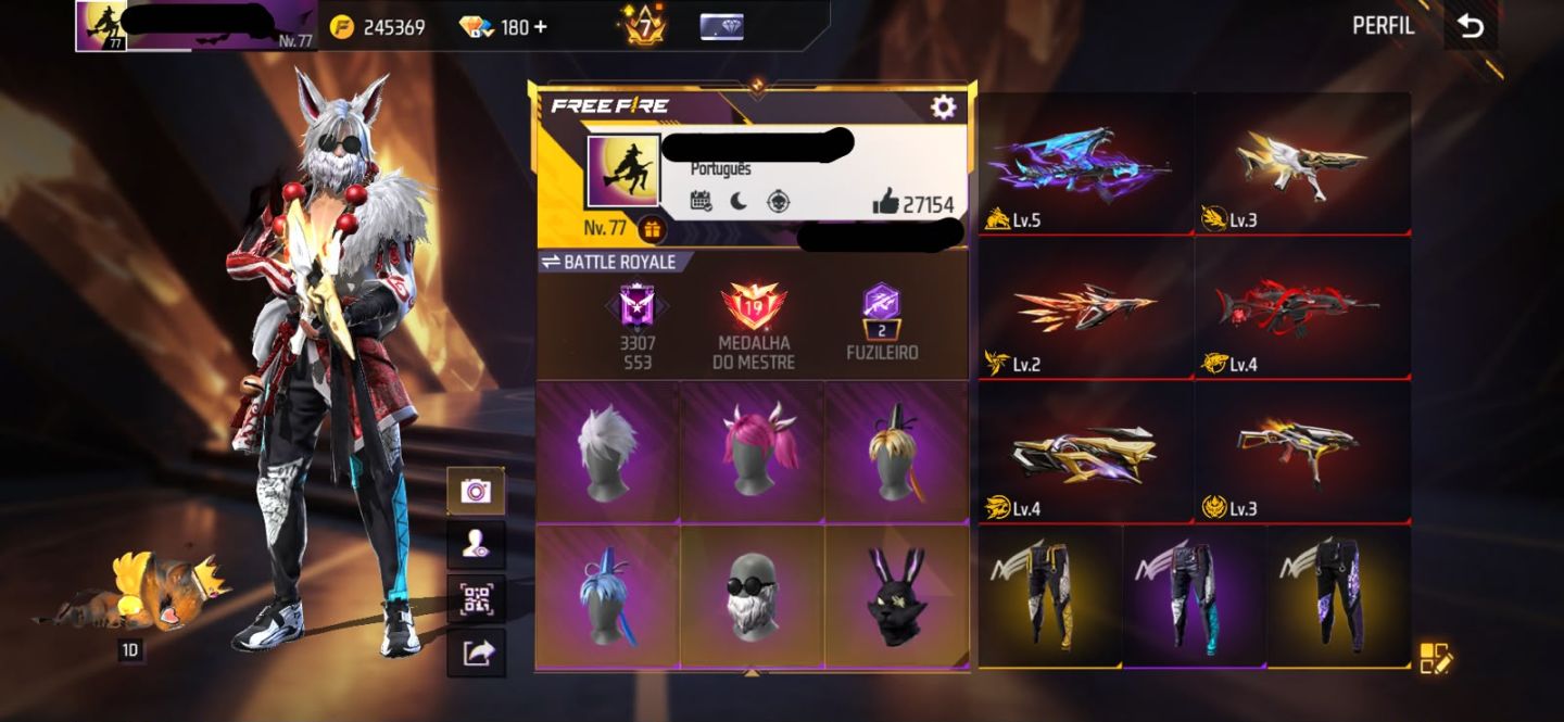 Conta free fire gemada com 8 evolutivas, 5 entradas, 4 angelicais, prime level 7