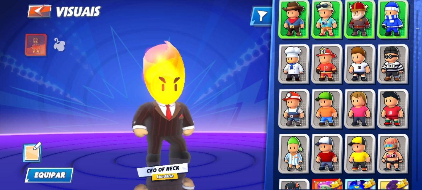Conta stumble guys, 11020 trofeus 120 coroas,5 skins especiais,5skins mitica.