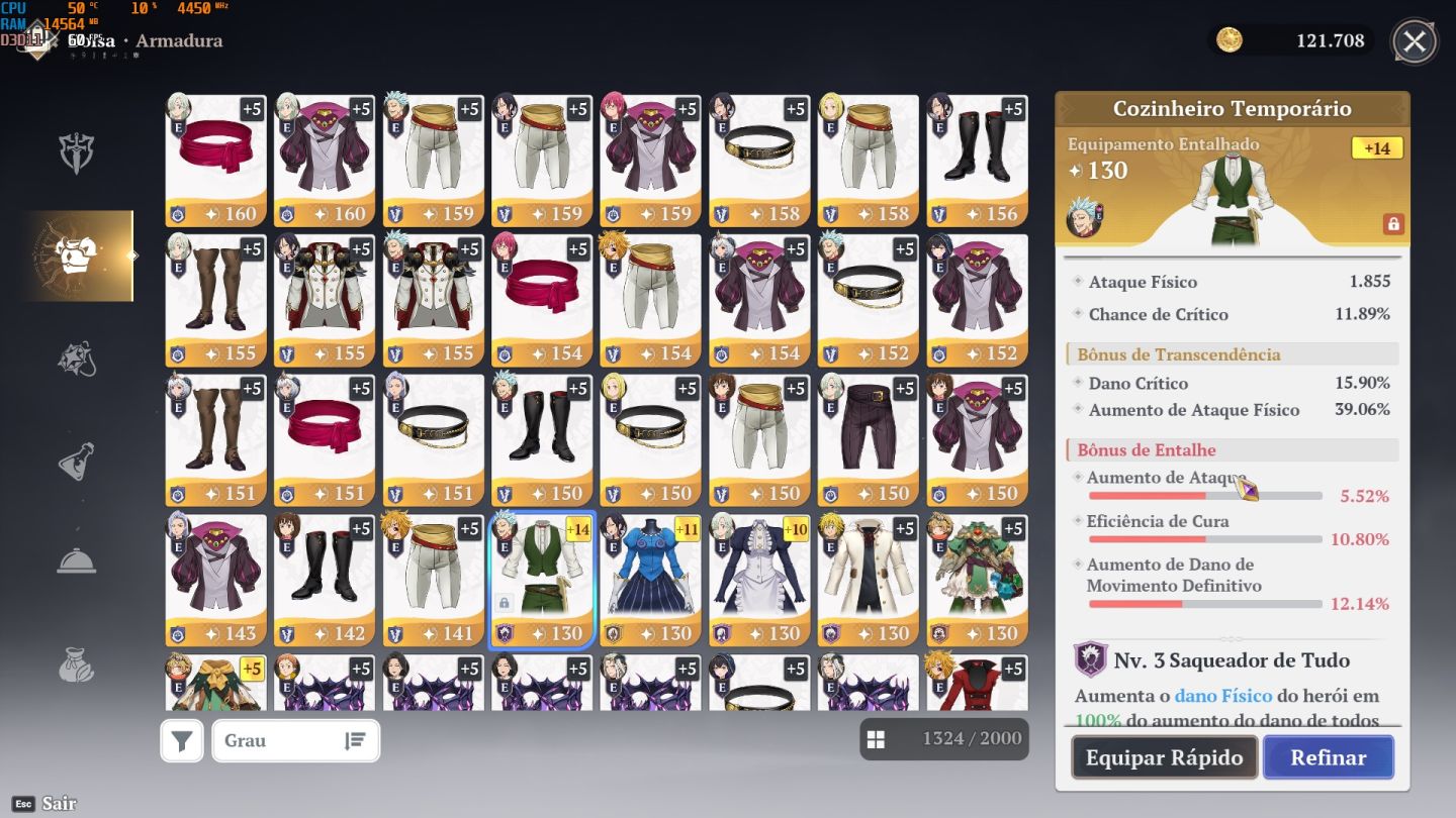 Conta com Merlin P10, Ban P10, Elizabeth P10, Todos SSRs , 7DS ORIGIN