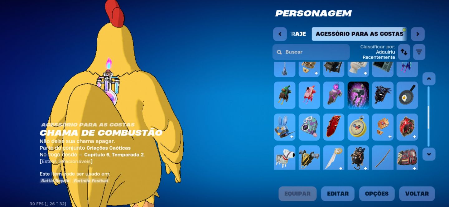 Conta antiga de Fortnite contendo diversas skins raras e itens exclusivos.