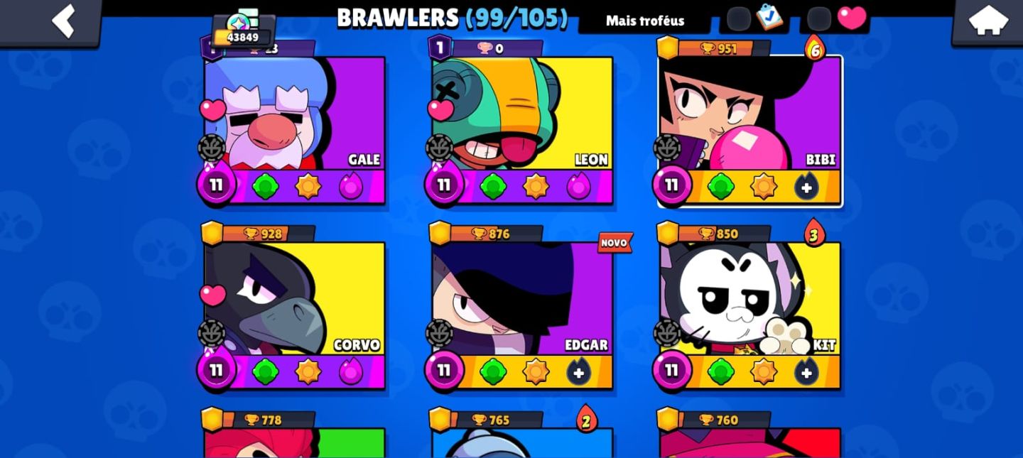 Conta do brawl stars com o primeiro passe com muitas skins lendárias