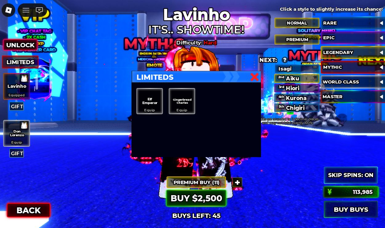 CONTA BLUE LOCK RIVALS 2 limitados+lavinho+itens limitados