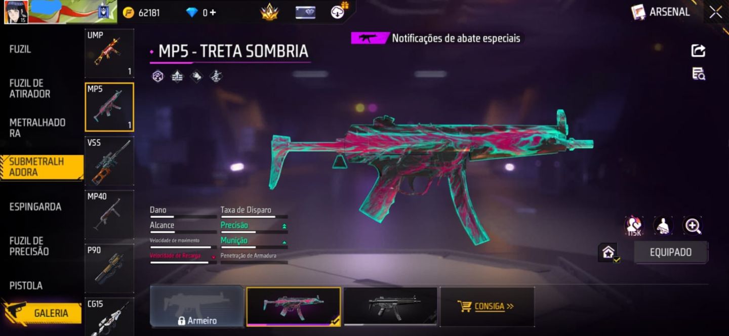 CONTA DE FREE FIRE COM CONJUNTO JIRAIYA | MP5 TRETA SOMBRIA | 2 PAREDE DE GEL