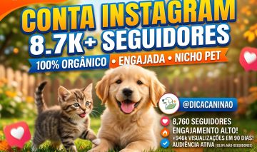 Conta Instagram 8K Seguidores | 100% Orgânico e Super Engajada | Nicho Pet
