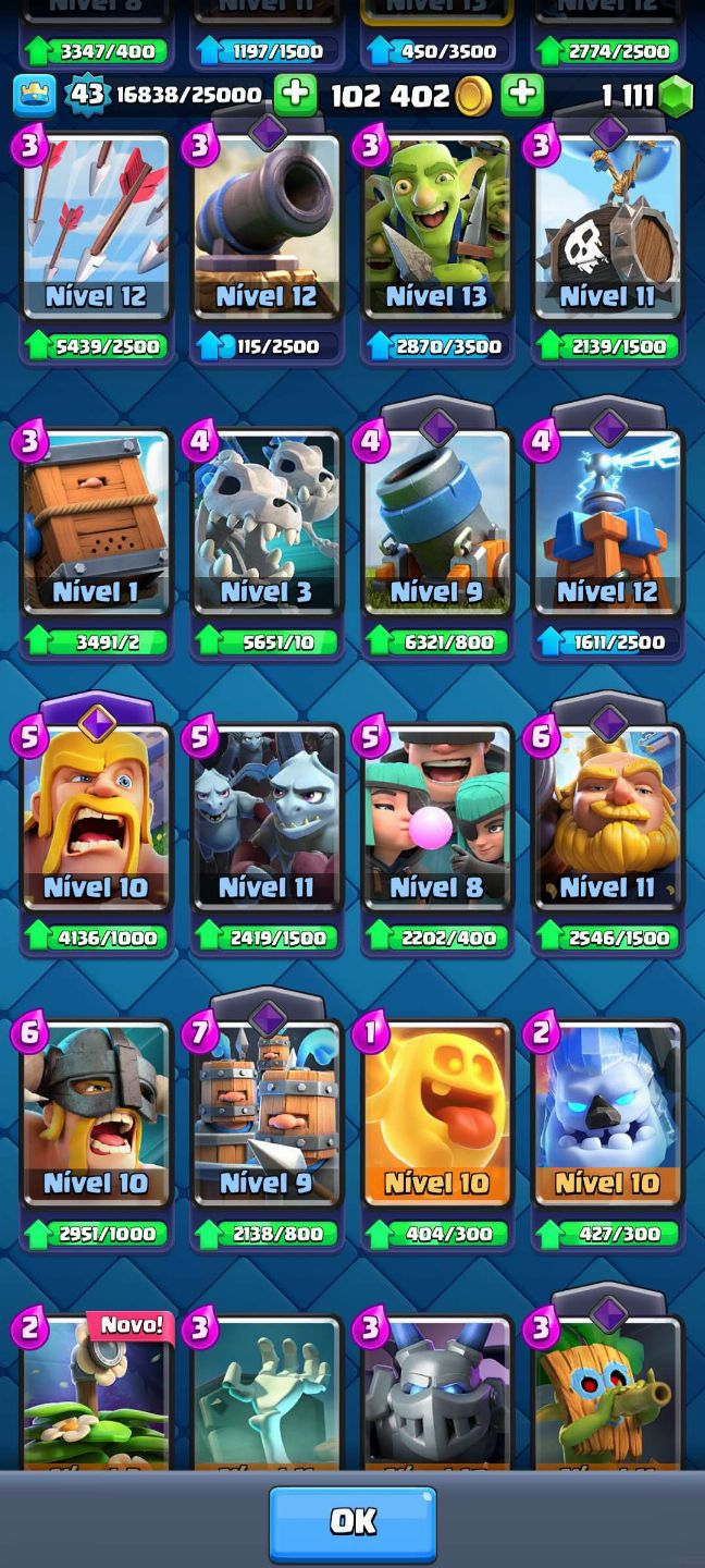 Conta de Clash Royale com 8 anos, +1100 gemas para troca de nome.