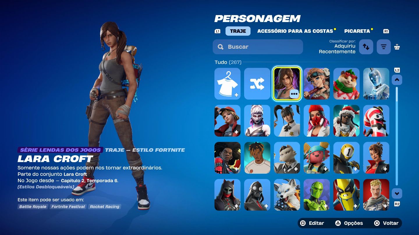 Conta do passe de batalha temporada 2 a 10 e skin Lara croft