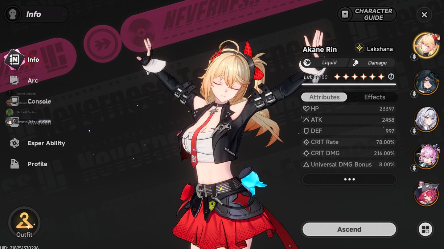 Conta NTE Akane Rin, Black Bird c/ skin todos personagens limitados e porshe