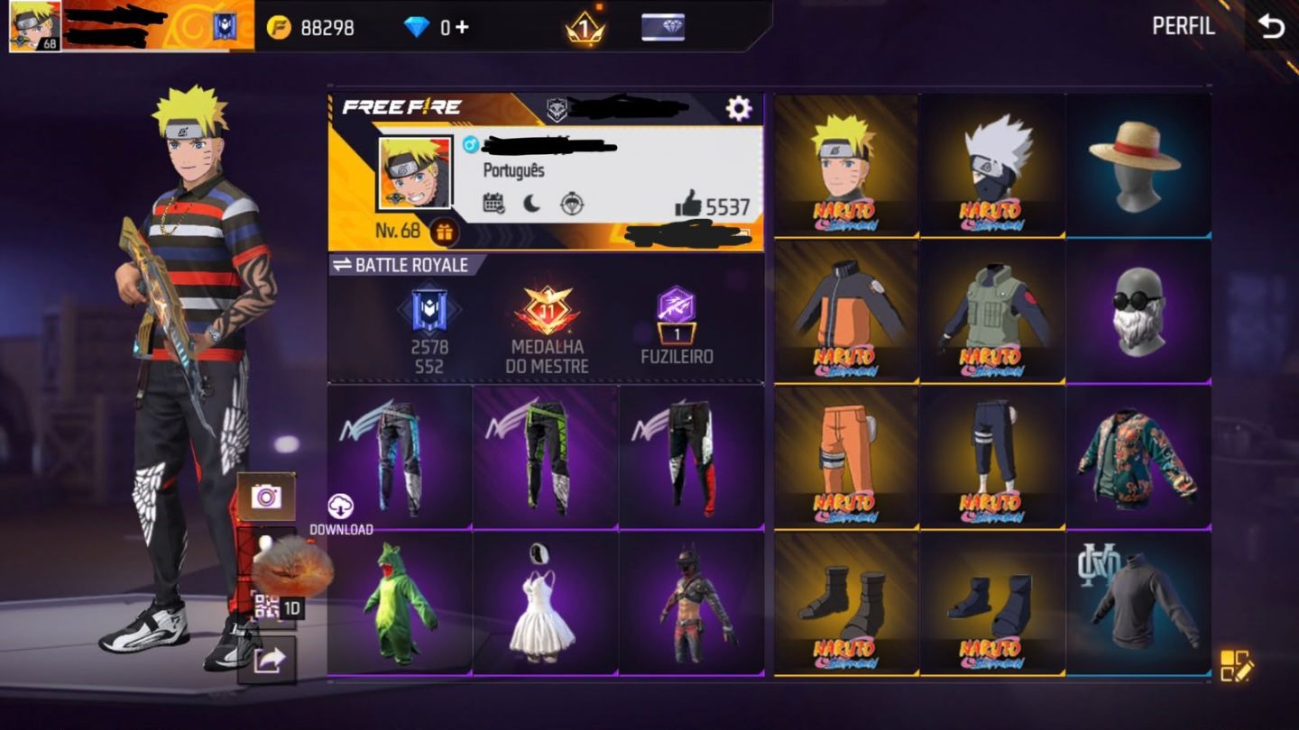 CONTA FREE FIRE INSANA ITENS RAROS DO NARUTO + COLECIONÁVEIS EXCLUSIVOS