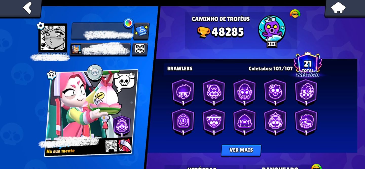 CONTA BRAWL STARS FULL | 48K TROFÉUS | 107/108 BRAWLERS | 262 SKINS | 21 PRES