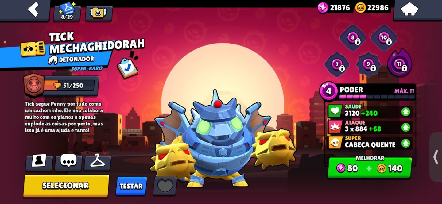 CONTA DE BRAWL STARS DE 2022 COM SPIKE DAS TREVAS E TICK MECHAGHIDORAH