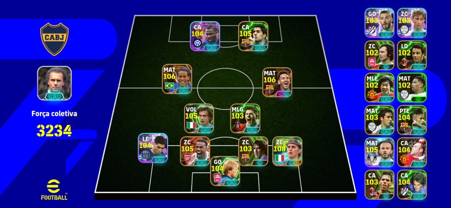 Conta efootball 3234, Ronaldinho Messi e Gabriel Magalhães big time