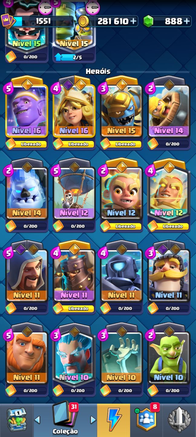 CONTA CLASH ROYALE UPADA COM 6 HERÓI(+260 frag), 14 EVOLUÇÃO(+ frag) MAX TROFÉU.