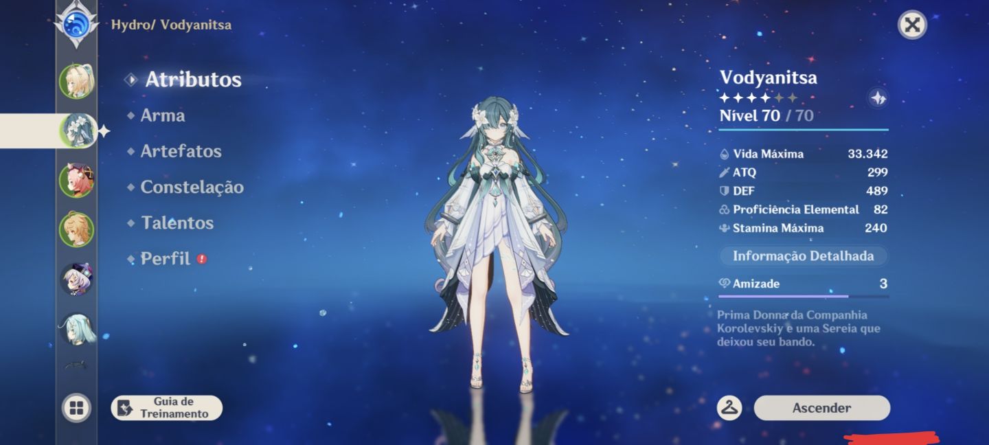 Conta de genshin com Vesna e Vodyanitsa e 90 pulls