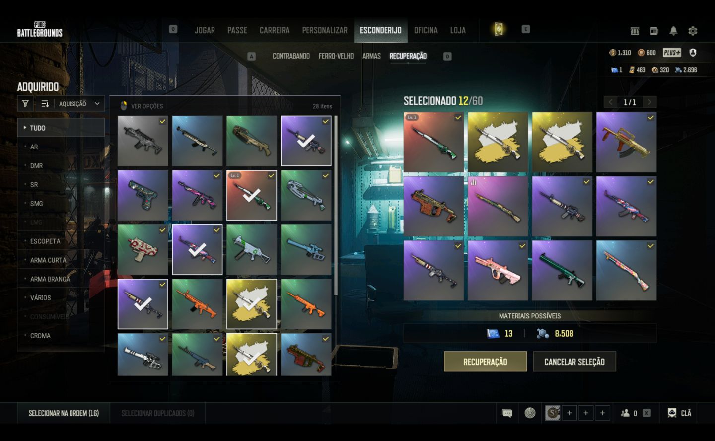 Conta PUBG Kar98k lendária + Chroma(2) + 1310 Gcoins + 463 cupons de contrabando