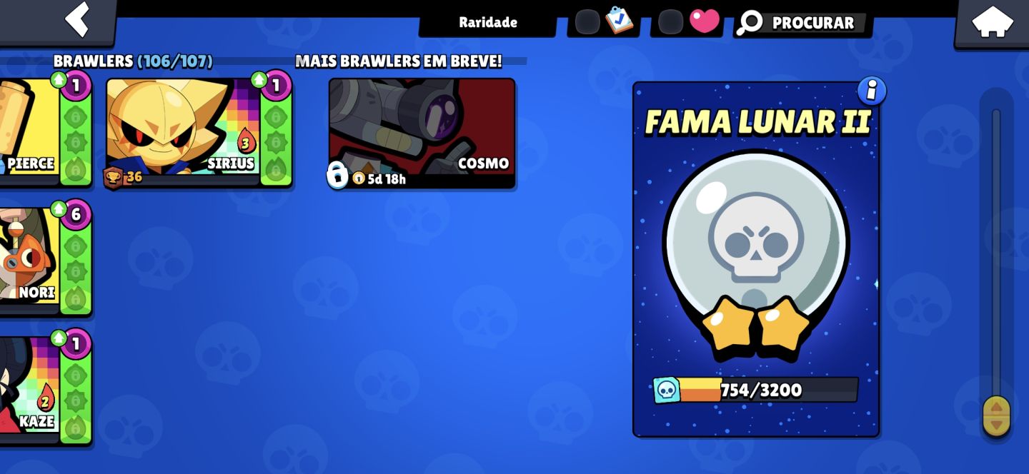 CONTA BRAWL STARS 2018 RARA SHELLY ESTELAR + FAMA LUNAR II