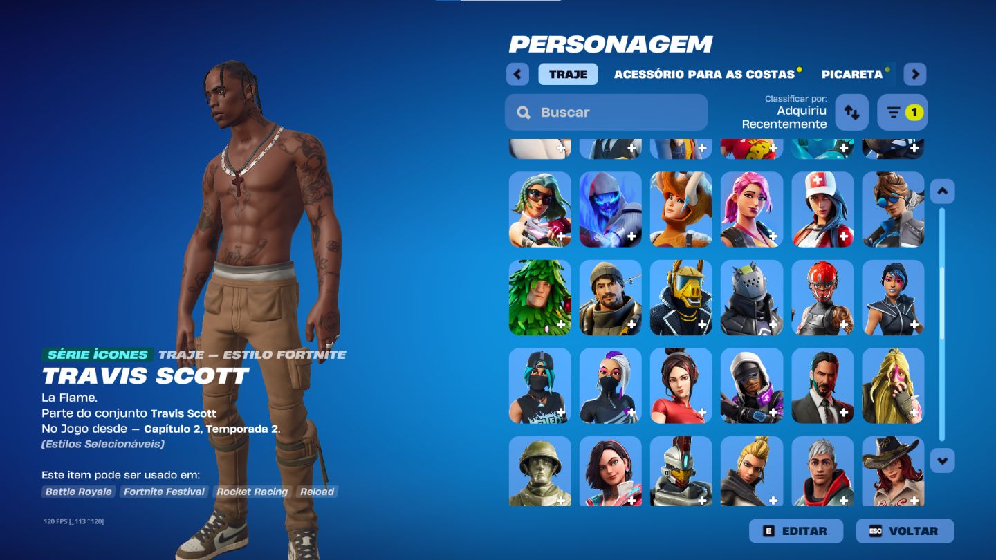 Conta FORTNITE com o TRAVIS SCOTT com os 2 Emotes Dele!