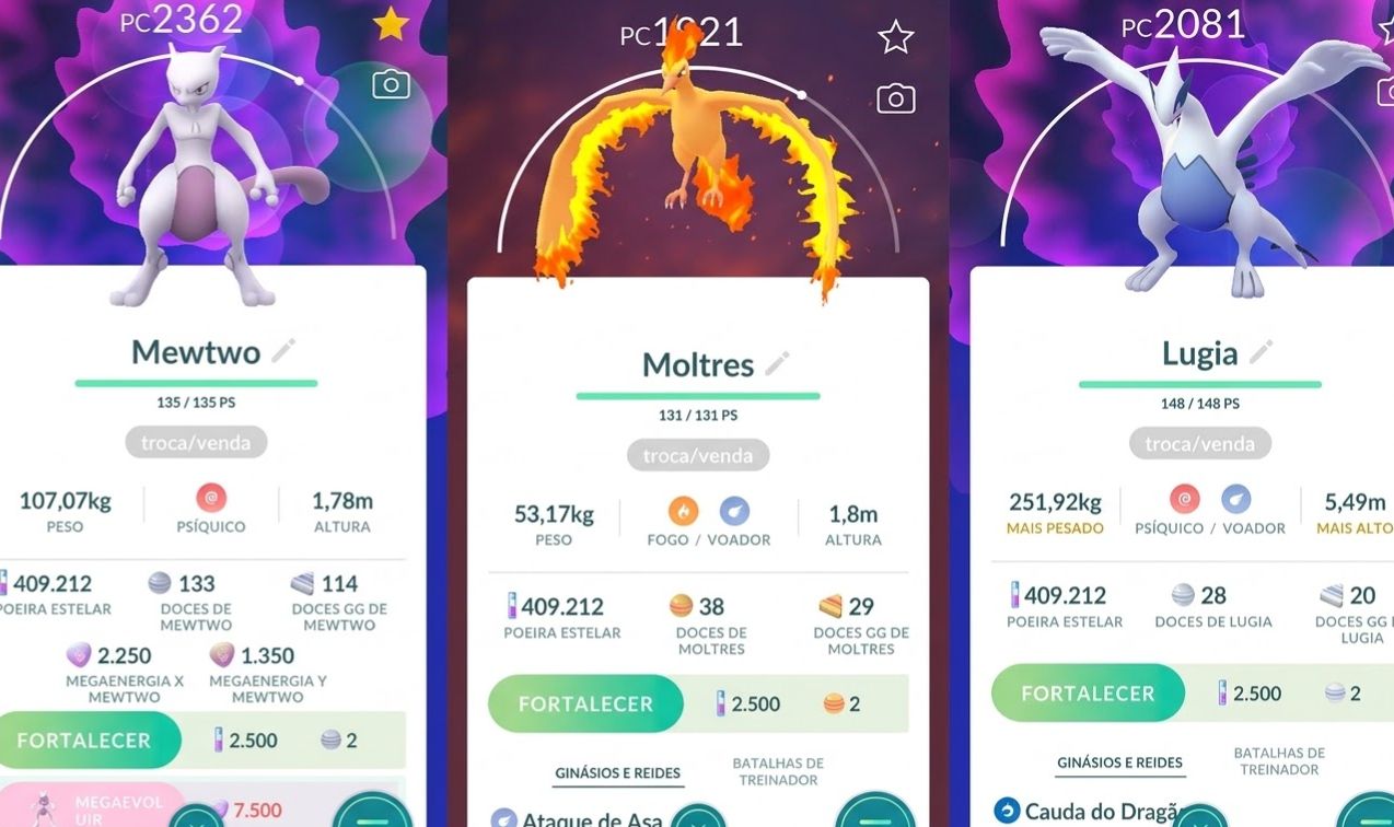 POKÉMON GO - LENDÁRIOS (MEWTWO, LUGIA, TRIO DE AVES) - ENTREGA RÁPIDA.