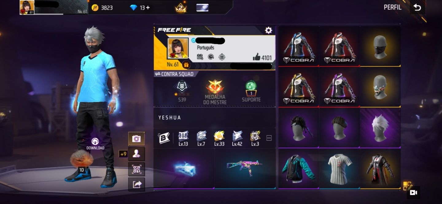 Conta Free fire level 61, Com Skin evolutiva e punho!