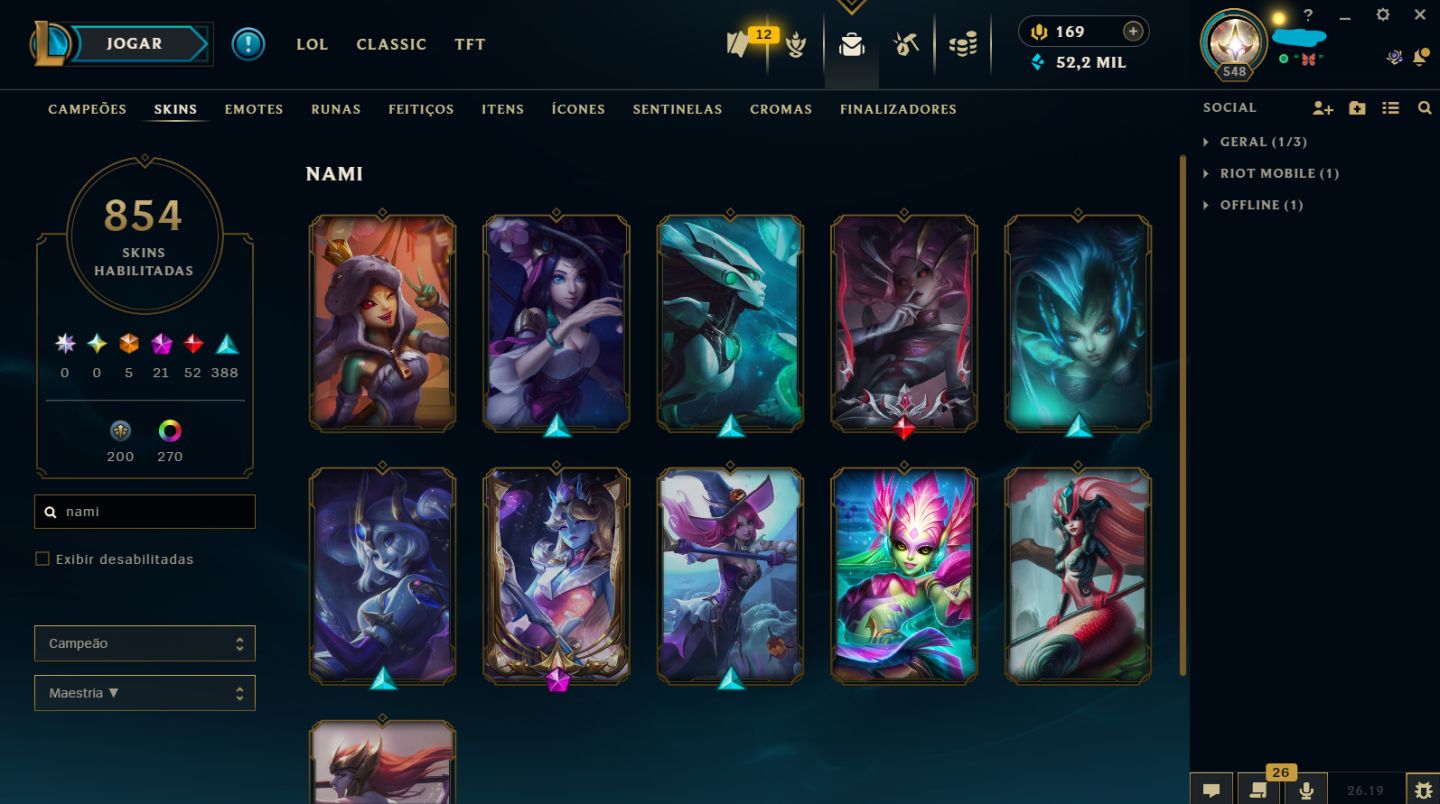 CONTA LEAGUE OF LEGENDS MAIN SUPORTE/FADINHA COM 860 SKINS NO ELO MESTRE 500+