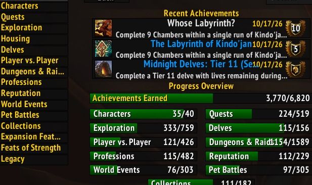 Cconta de world of warcraft com inumeras conquistas e montarias, teleportes...