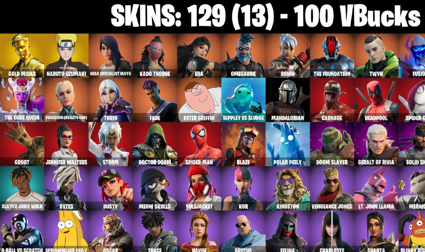 129 skins | Gold Midas | Naruto Uzumaki passe marvel
