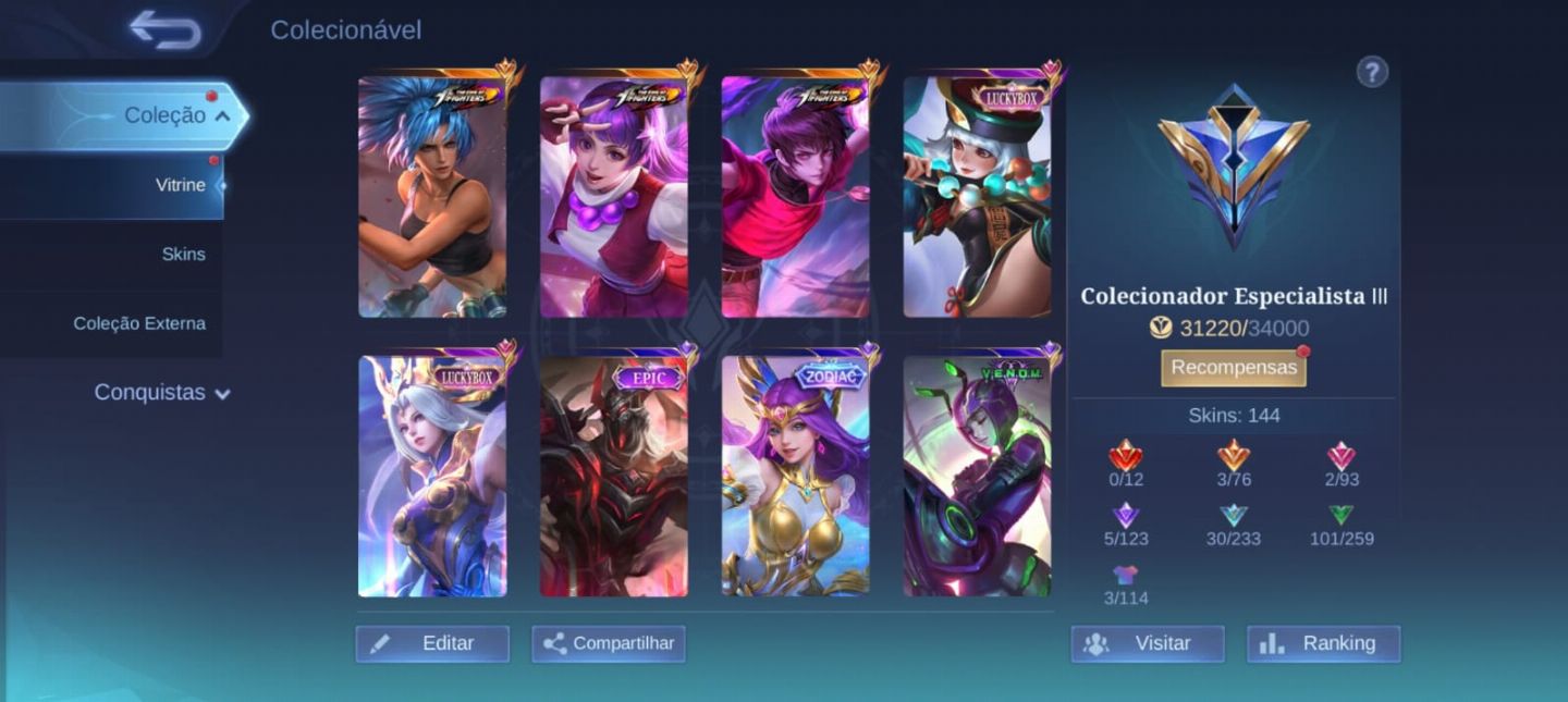 Conta NÍVEL COLECIONADOR MLBB - MOBILE LEGENDS