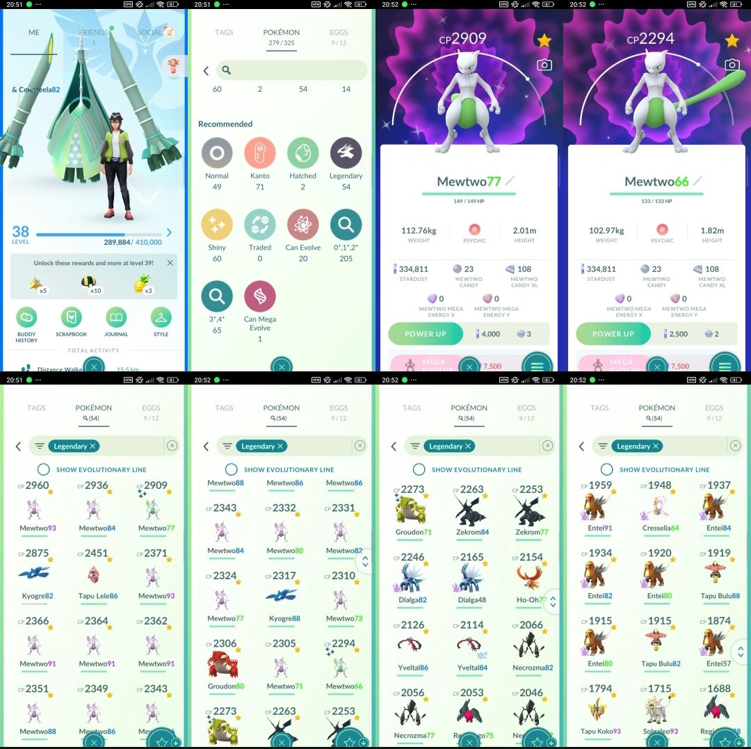 Nível 38 | 17 Mewtwo + 2 Shiny | 54 Lendários | Groudon Shiny | 60 Shiny pk27