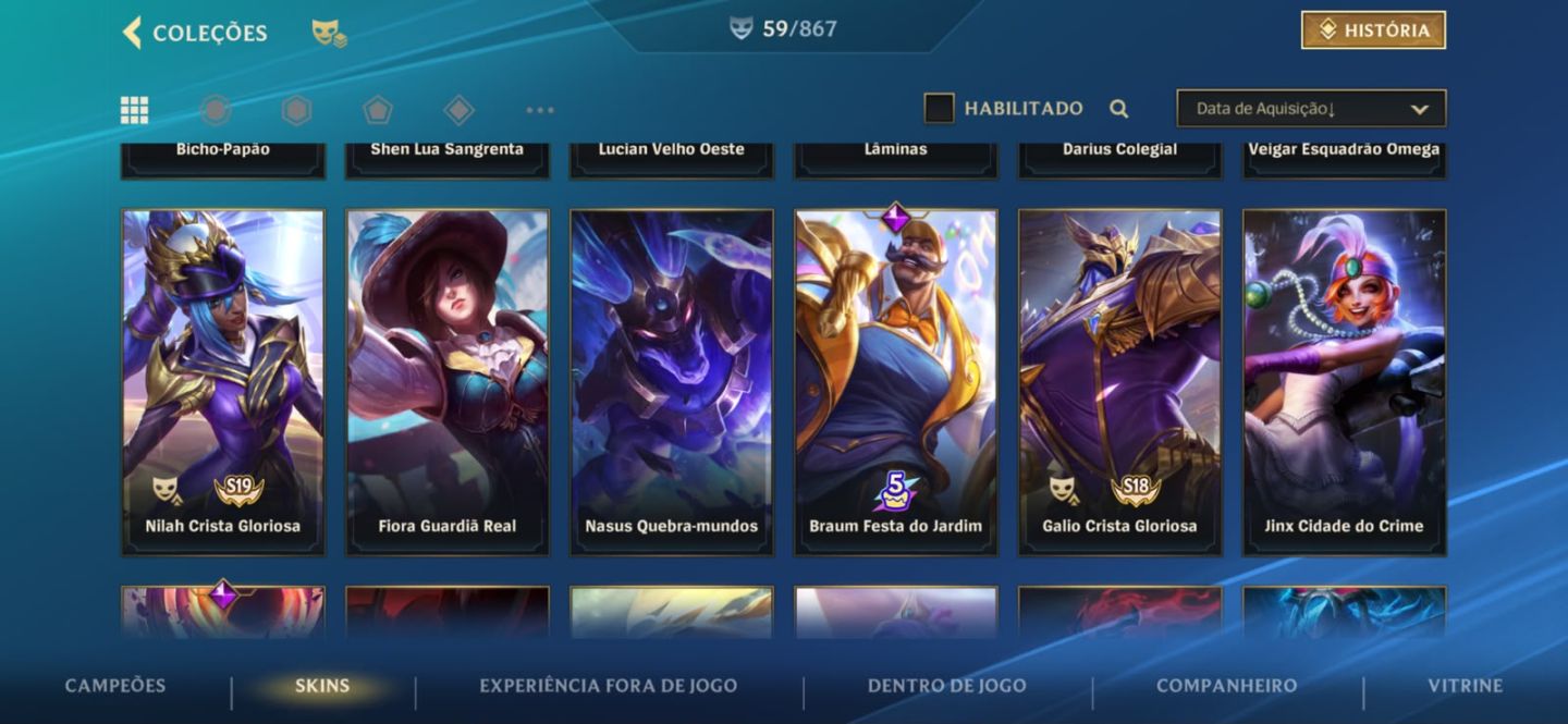 CONTA MESTRE - 53% WR / SKINS LENDÁRIAS E CAMPEOES(65 SKINS E 90 CAMPEOES)