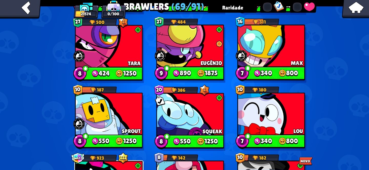 CONTA BRAWL STARS 21k 69 BRAWLERS ANO 1
