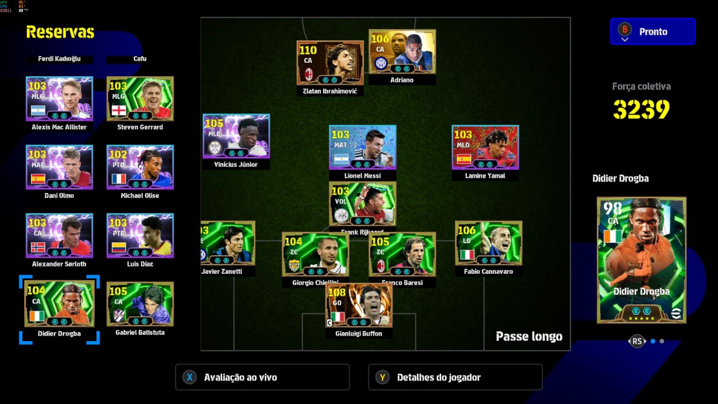 Conta PC Steam Ibrahimovic 110, Buffon 108, Vini Jr 105, Adriano 106 e CIA
