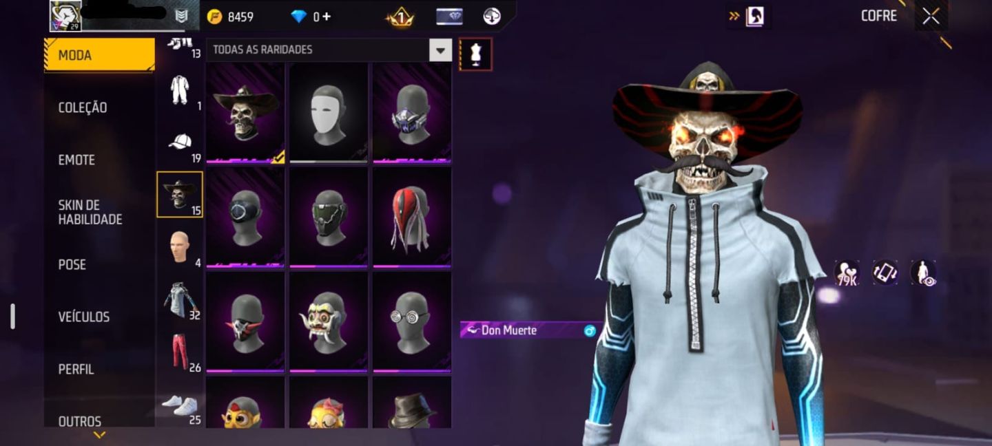 Conta Free Fire Nível 29 - Visual Caveira + Moto + Pet