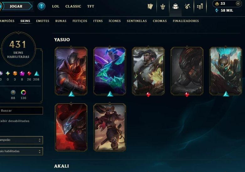 Conta Lol Diamante 2 431 Skins Ex Mestre C Yone Pacificador Main Yasuo Ex Gm