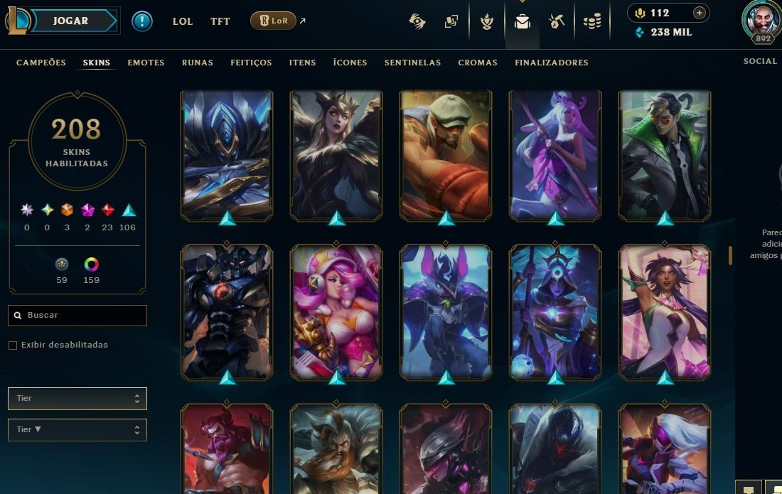 CONTA COM MUITAS SKINS ELO GOLD