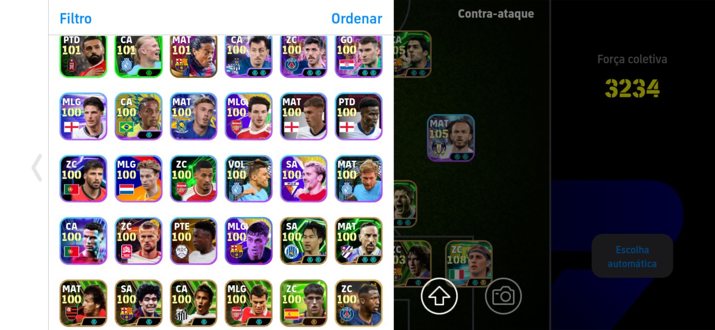 Conta efootball 3234, Ronaldinho Messi e Gabriel Magalhães big time