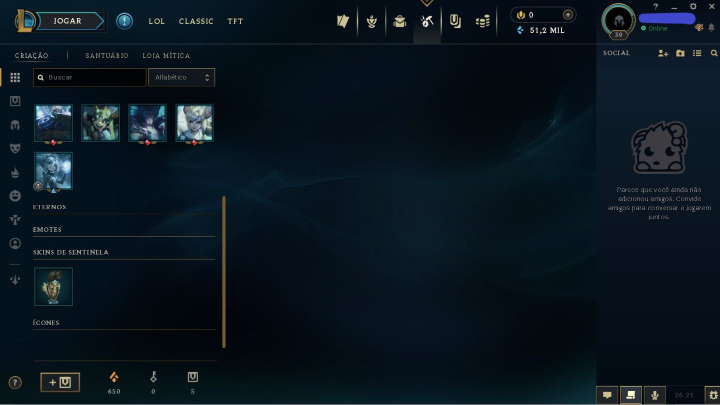 Conta de LoL Nível 39 | Mestre (68% WR) | 30 Campeões | 3 Skins | 55 Ícones e +