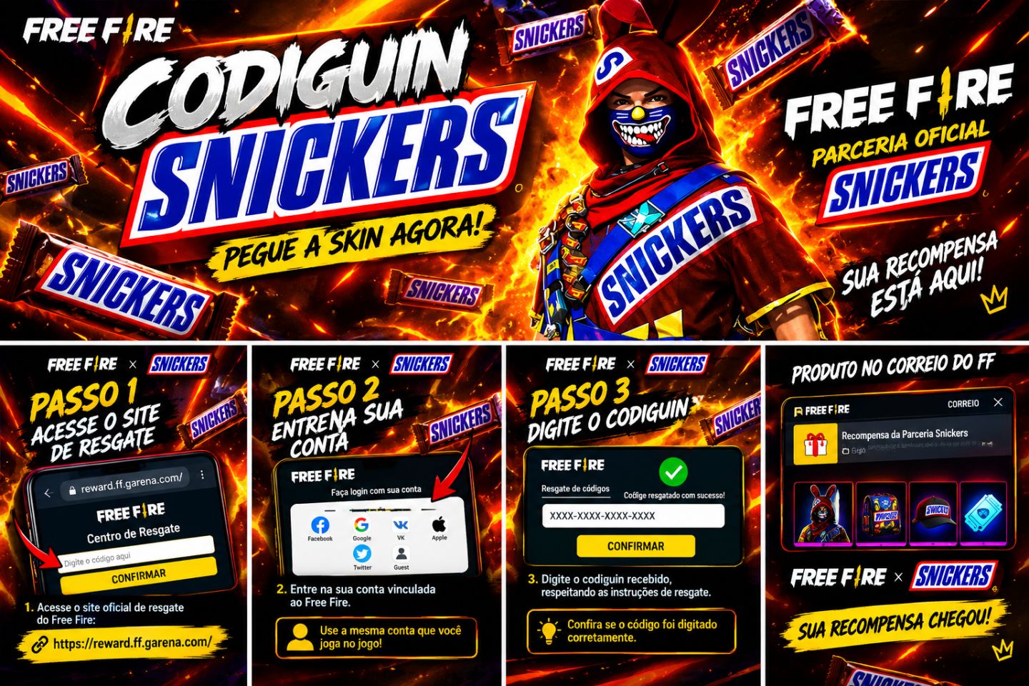 CODIGUIN SNICKERS FREE FIRE | RECOMPENSA EXCLUSIVA