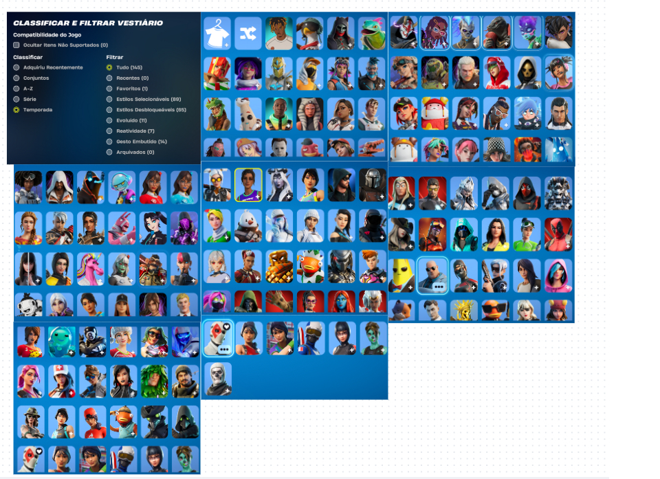 Conta Fortnite com 145 skins, 147 picaretas, 112 gliders, machado do kratos e +.