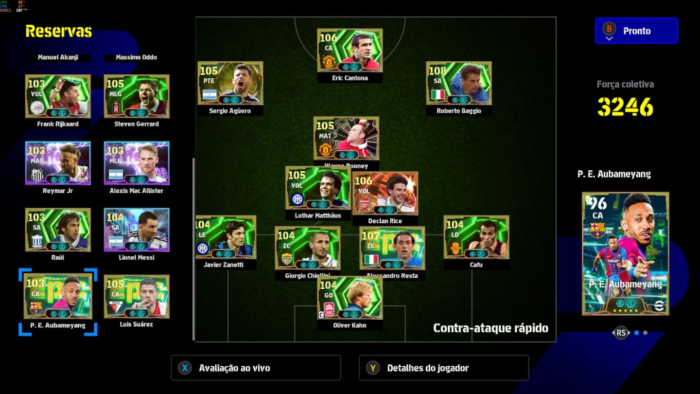 Conta PC Steam Baggio 108, Eric Cantona 106, Declan Rice 106, Nesta 107 e CIA