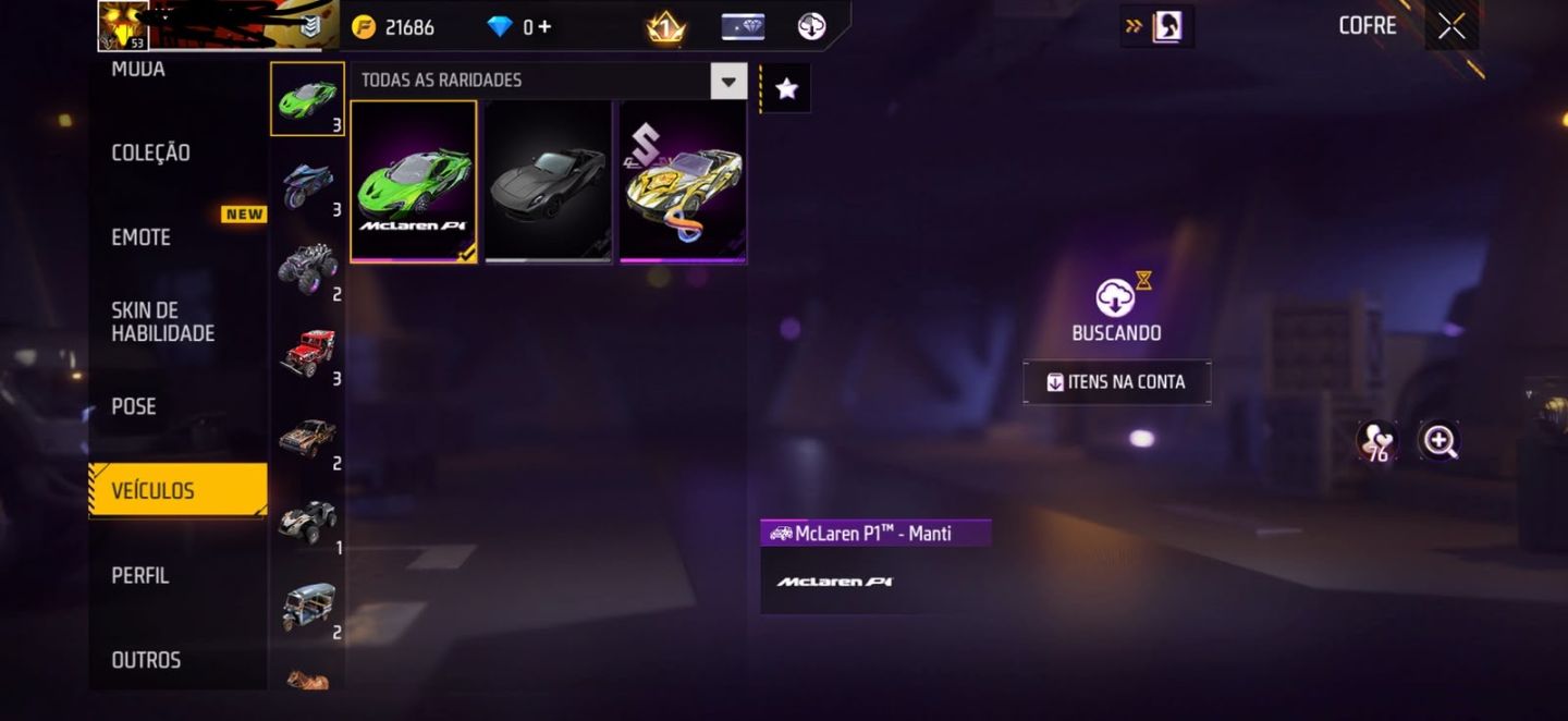 CONTA FREE FIRE NÍVEL 53 | MCLAREN P1 | GATUNO | MUITOS ITENS | ENTREGA RÁPIDA