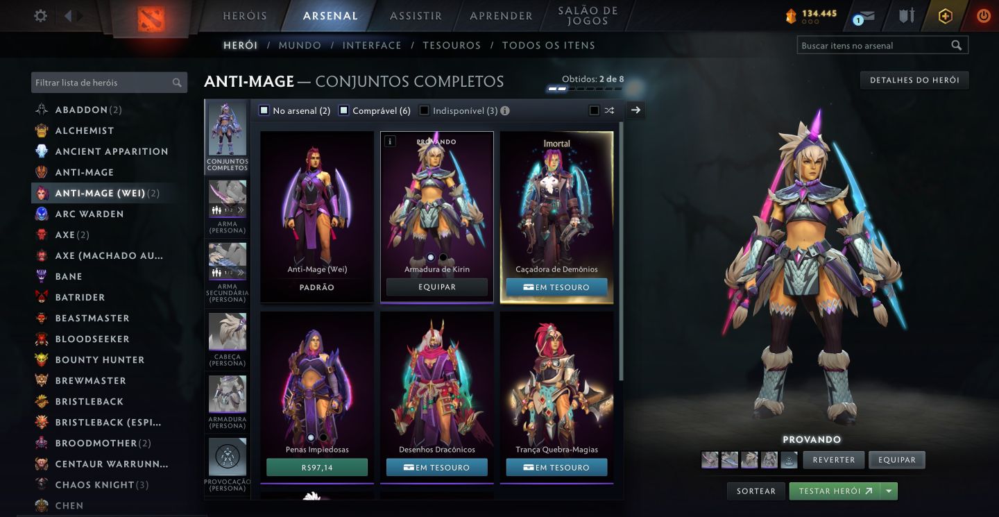 Conta Dota 2 com 4 Arcanas (Legion, Ogre, Zeus e Lina)