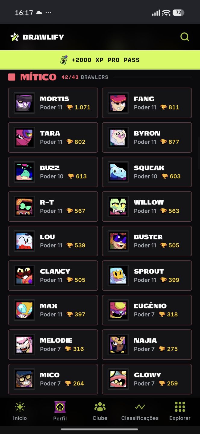 Todos os brawlers acima do nível 7 e uma skin mt rara