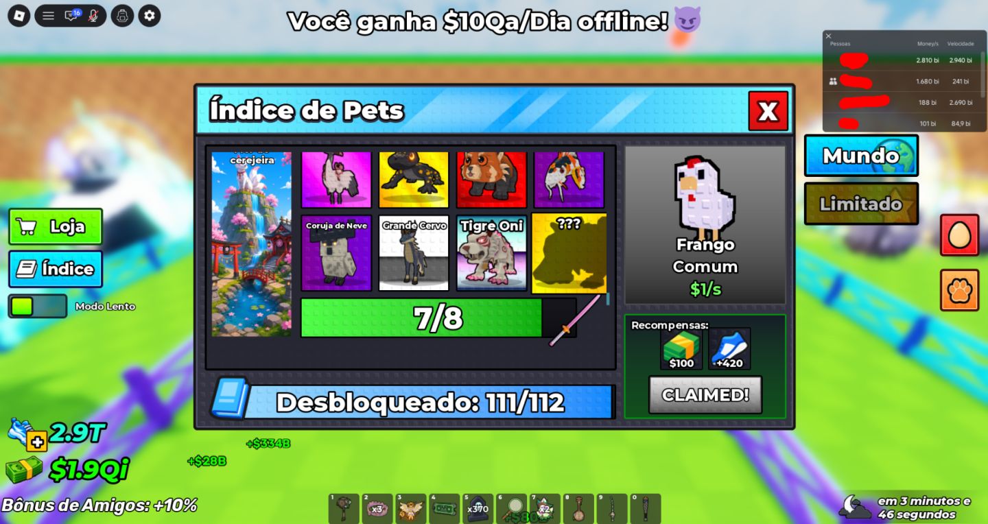 Conta quase FULL 2.9T Velocidade $2.8T/s [Steal An Egg/Roube um Ovo]